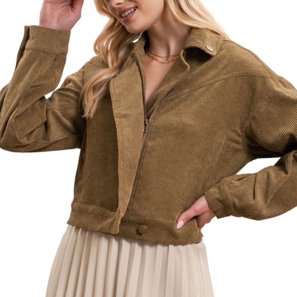 MINE Corduroy Crop Moto Jacket Brown size small